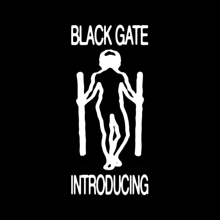 Logo for Black Gate Introducing - silhouette of a person with and upright bar or post on either side