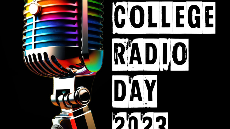 The World College Radio Day Logo of a rainbow microphone. Tagline - Where all voices are welcome