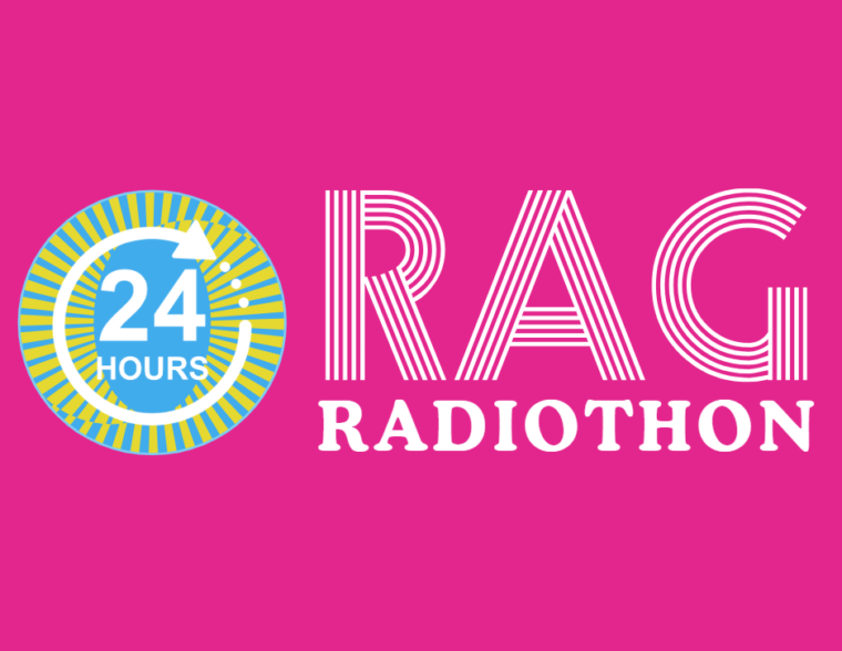 Pink Graphic. RAG Radiothon. 24hr round arrow symbol.