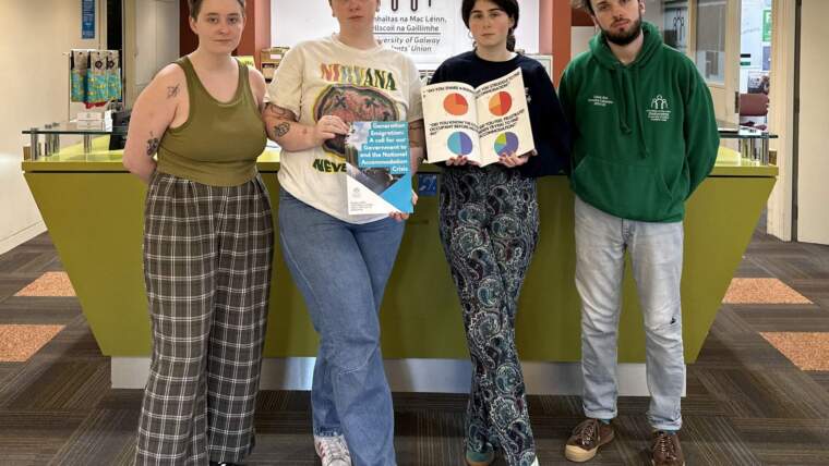 Pictured (left to right): Chloe Anderson, Faye Ní Dhomhnaill, Julieanne Ní Mhullaoidh and Tom Forde (University of Galway Students’ Union)